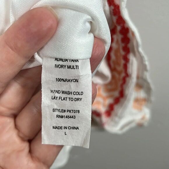 PPLA Adalia Tank Shirt Top White with Red and Peach Embroidery Lined Size Large - Picture 15 of 16